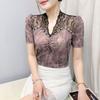 New Summer Women's T-Shirt Elegant Lace Patchwork Hot Diamonds Tops Shirts Fashion Short Sleeved V-Neck Slim Mesh Tees