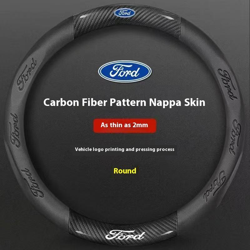 KKHK4 Car 3D Embossing Carbon Fiber Steering Wheel Cover Ford Mondeo F150 Fusion Mustang EXPLORER ESCAPE EDGE Fiesta Focus Kuga Ranger