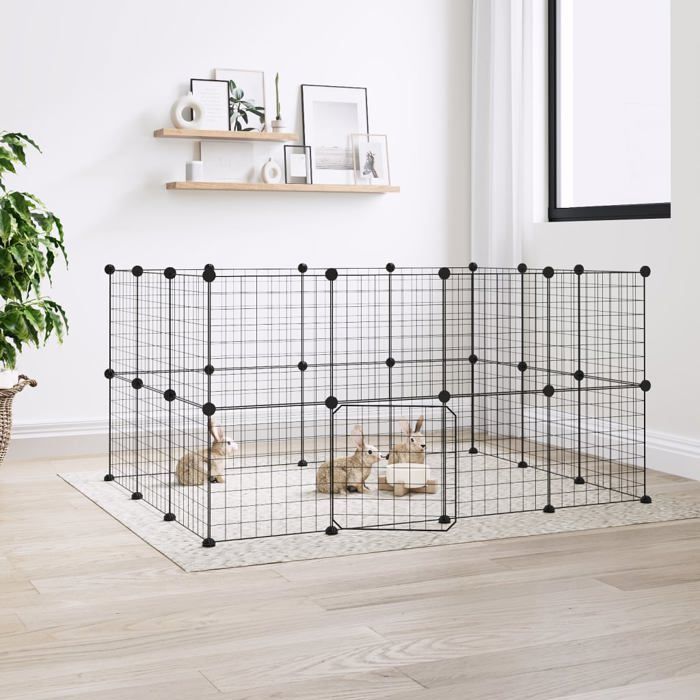 3114038 vidaXL Pet Cage with 28 Panels and Door Black 35x35 Cm