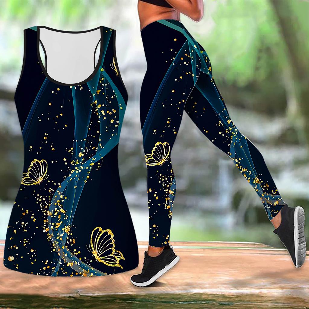 Звездный свет бабочка принт йога костюм для женщин модные леггинсы для тренировок фитнес спорт повседневный комплект для йоги спортивный костюм