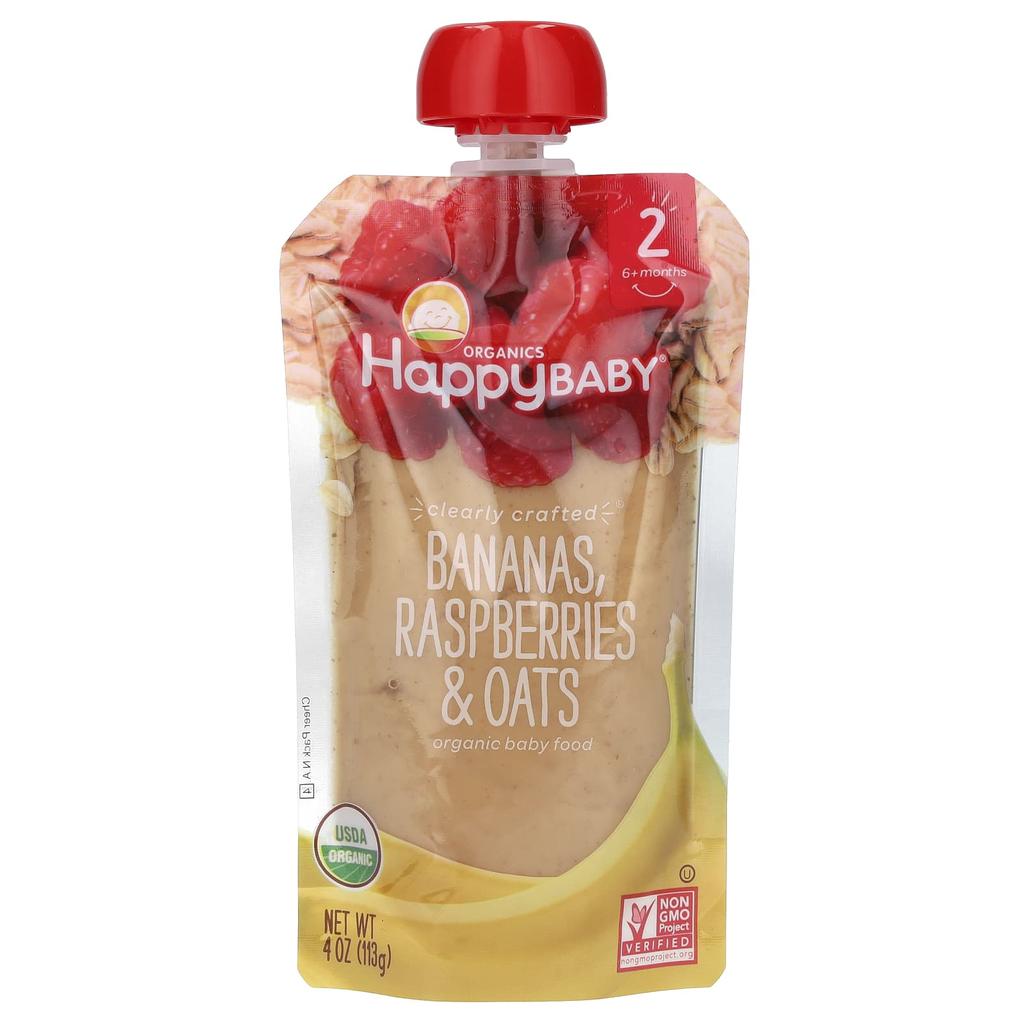 Happy Family Organics Baby Food, 6 Months+, Banana, Raspberry, Oats, 4 Oz (113 G)