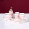 Ceramics Wash Cup Set Home Use Bathroom Five-piece Set with Tray Bathroom Supplies Lotion Bottle Soap Dish Toothbrush Holder
