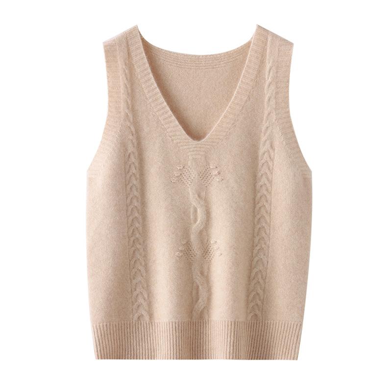 Женский вязаный свитер-жилет с V-образным вырезом, модный и универсальный жилет без рукавов, жаккардовый базовый топ для осени и зимы