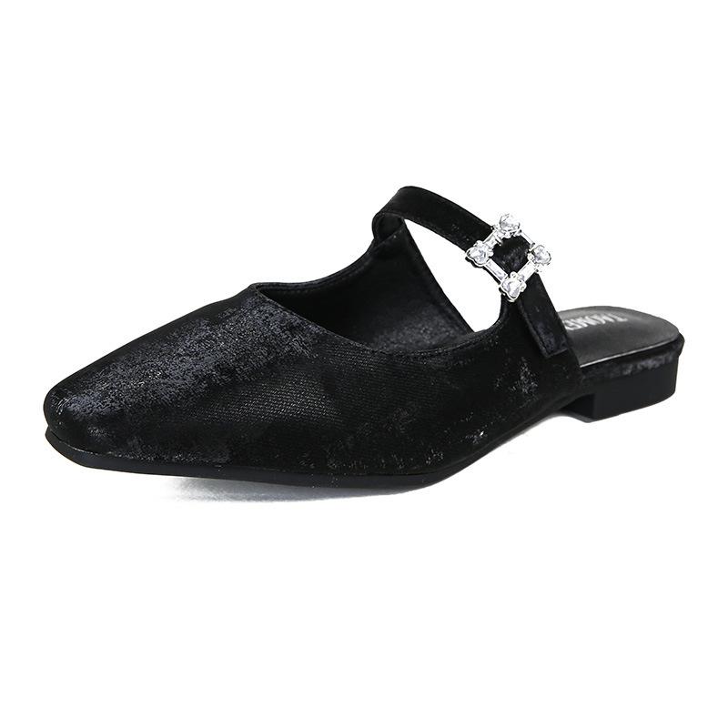 Квадратная голова, бриллиантовая пряжка, низкий каблук, мюли с открытой пяткой, женская уличная обувь