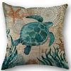 Marine Life Turtle Seahorse Whale Octopus Cushion Cover Pillow Cover Retro Linen Fabric 45x45cm