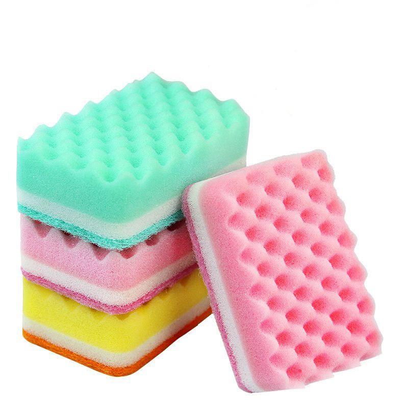 Sponge Brush Pot Dish Cleaning Dishwashing Color Small Wave Scouring Cloth Mop Sponge Kitchen Spong Mop AVE