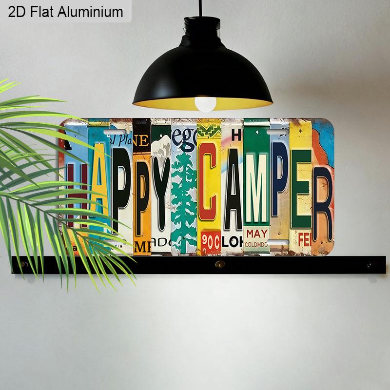 2D Flat, 1pc "HAPPY CAMPER" License Plate Style Aluminum Sign, 12''x6'' Colorful Retro Wall Decor, Perfect for Camper, Cabin & Outdoor Themed