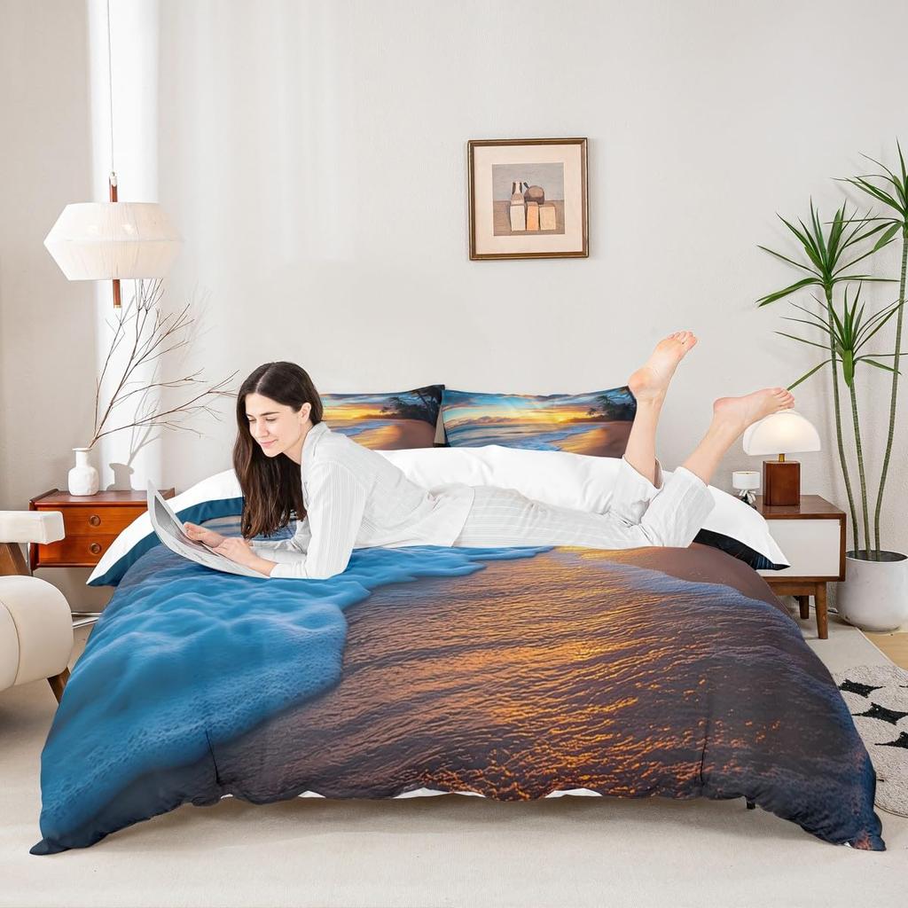 Erosebridal Mermaid Tail Comforter Cover,Kids Fish Scales Duvet Cover Twin,Girly Shell Starfish Bedding Set Ocean Life Sea Animal Bed Sets P