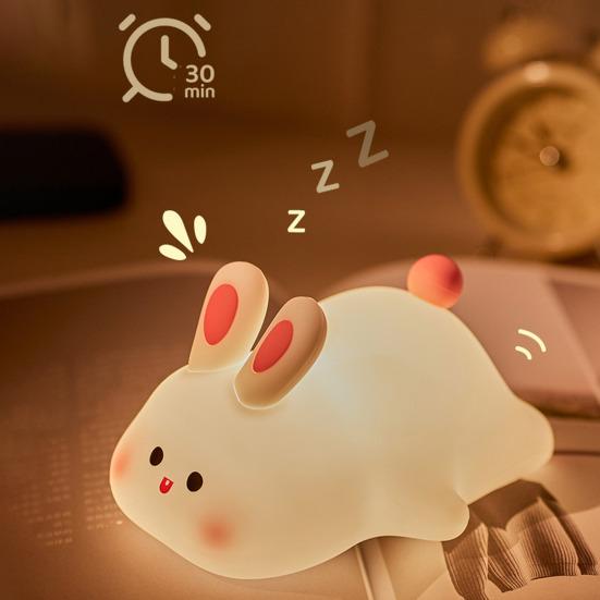 Очаровательный ночник с кроликом и таймером, сенсорный датчик, регулируемая яркость, голосовое управление, прикроватная лампа, украшение для рабочего стола