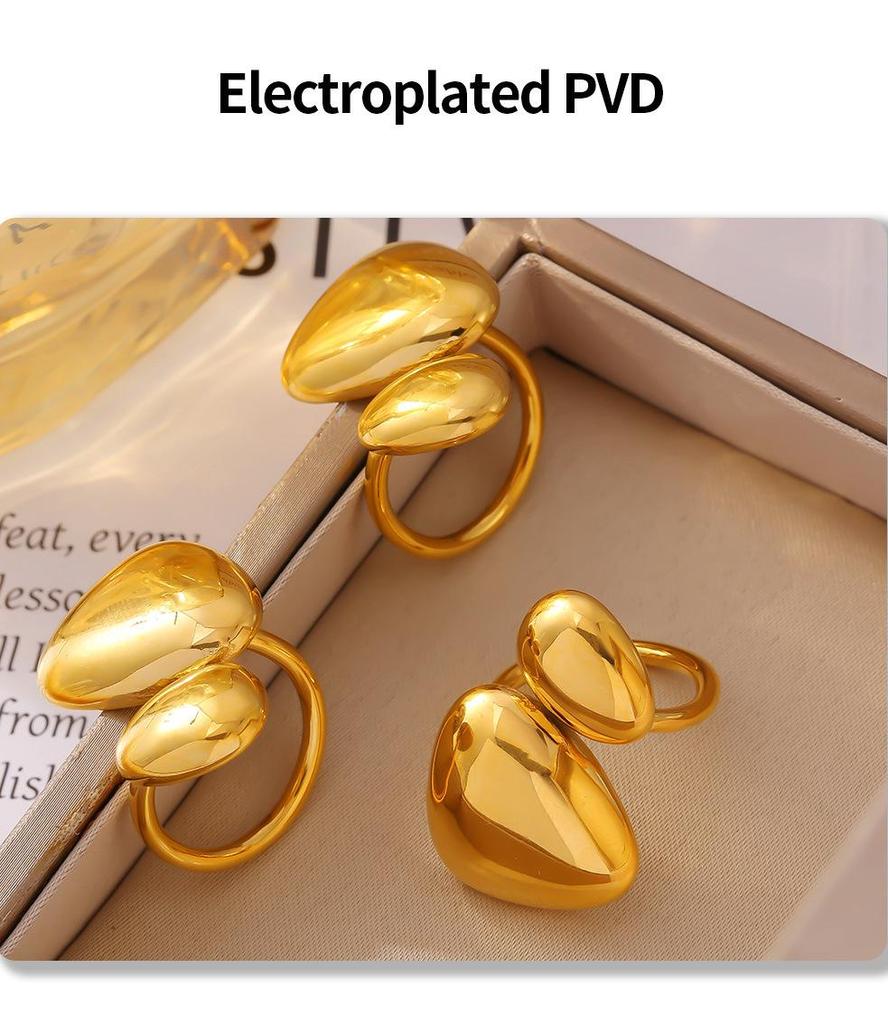 Геометрическое нерегулярное глянцевое открытое кольцо с покрытием из 18-каратного золота из нержавеющей стали