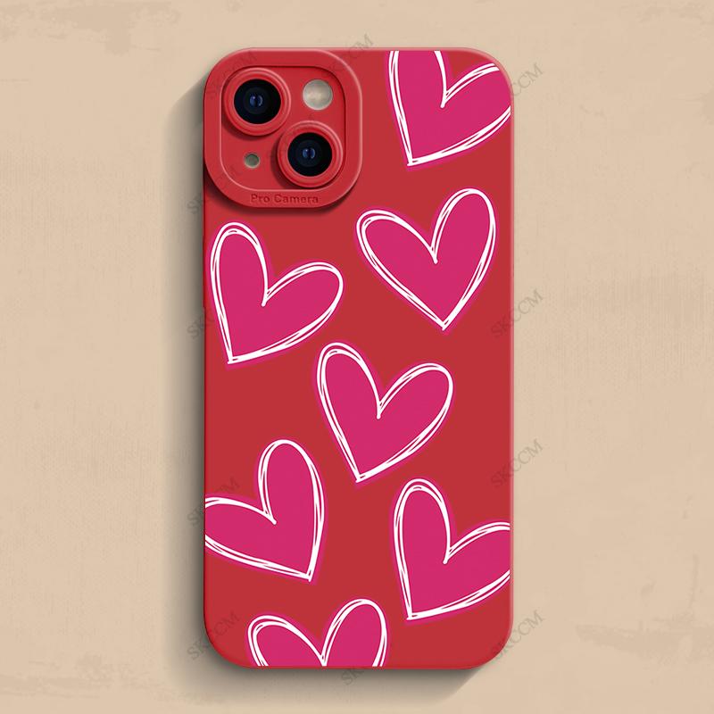 Роскошный красный чехол для телефона с сердечком любви из мягкого силикона для iPhone 15 14 13 12 11 Pro Max Mini XR X XS Max 7 8 Plus матовая задняя крышка