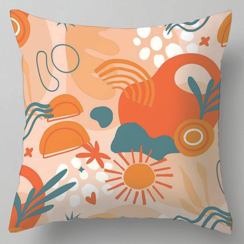 Geometric Abstract Floral Pattern Throw Pillow Cover With Short Plush Print For Living Room Sofa Decoration Cushion Cover