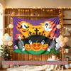 Home Pumpkin Ghost Halloween Party Backdrop, Spooky Polyester Banner for Wall Decor & Photo Booth