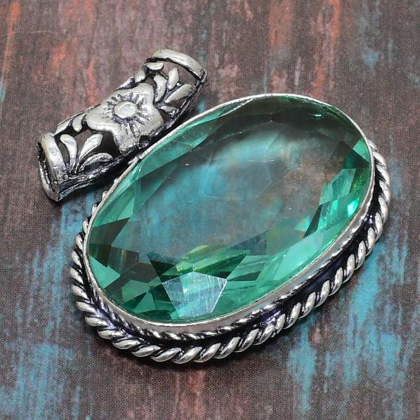 Зеленый аметист драгоценный камень стерлингового серебра 925 пробы ручной работы удивительный ювелирный кулон
