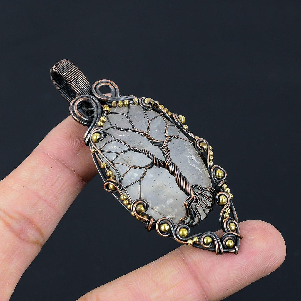 Tree Of Life Selenite Gemstone Pure Copper Wire Wrapped Handmade Pendant Jewelry