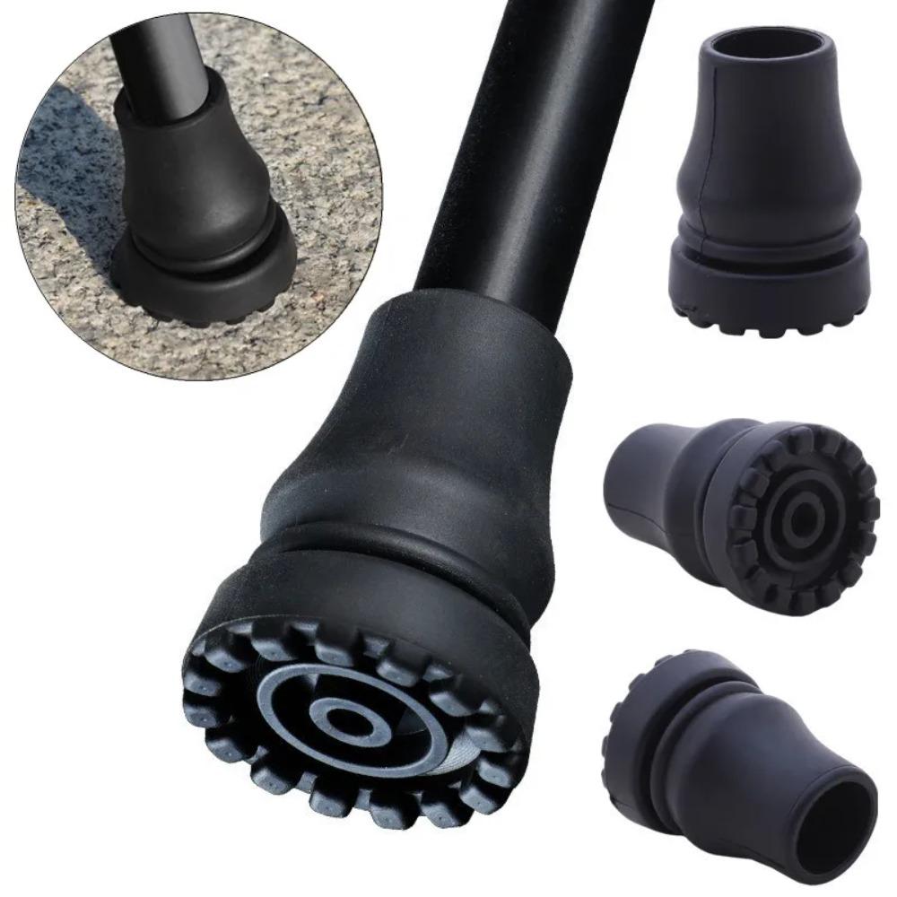 2pcs Black Crutch Cane Bottom Pads Anti-Skid Trekking Pole Bottom Cover Hiking