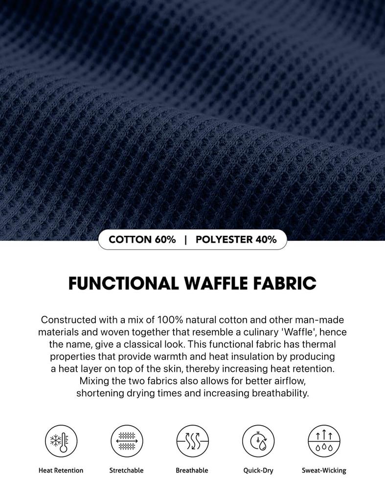 CQR Мужская термофутболка с длинным рукавом и вафельным рисунком Heattech Ultra Warm, повседневная, термобелье [Влагоотводящее, быстросохнущее, легкое, теплое, эластичное],