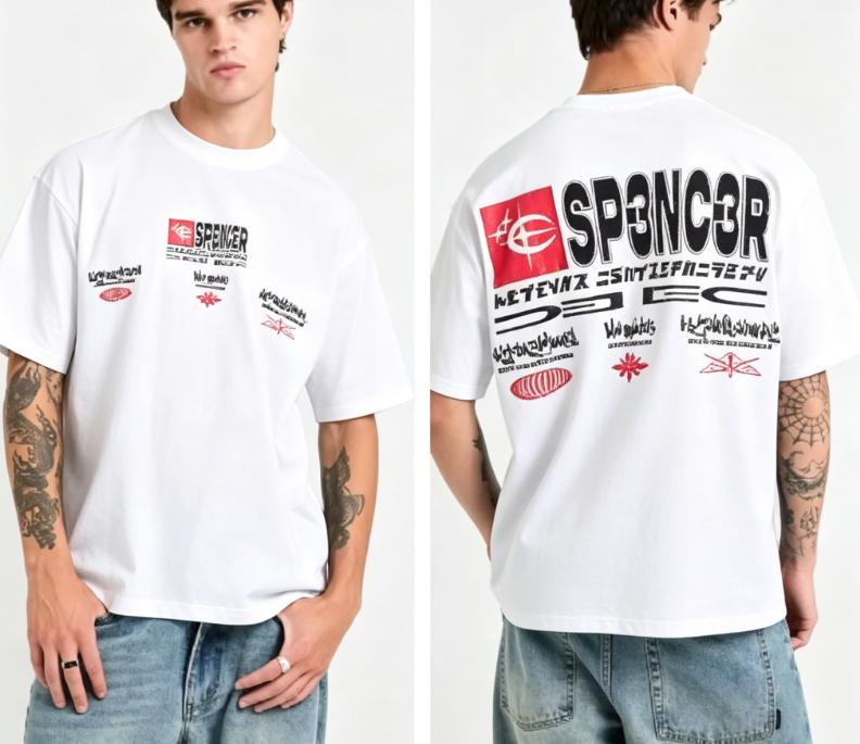 2026 Sticker Fragment Print Graffiti Logo On The Back With Distorted Letter Patterns Unisex Cotton Shortsleeved Tshirt