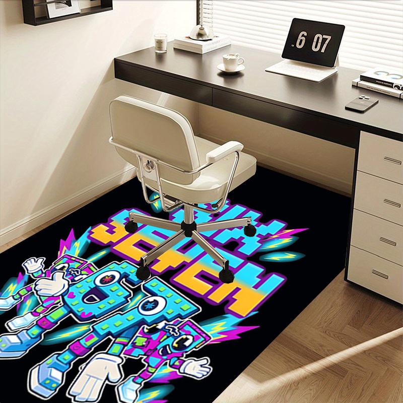 Black Contrast 67" Number Robot Lightning Chair Mat: Office Carpet for Home Decor, Gift Idea, Suitable for Bedroom, Living Room, Various Rooms