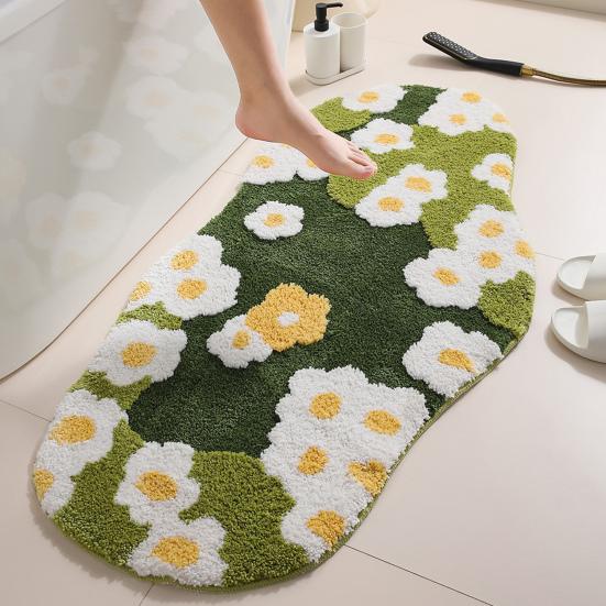 Floor Moss Carpet Cartoon Flower Print Thick Great Water Absorption Non Slip Soft No Odor Bathroom Rug Bedroom Entry Bath Shower Bathtub Carpet