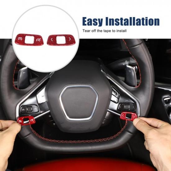 Red Carbon Fiber Steering Wheel Roller Button Trim Sticker For C8 Corvette 20-25
