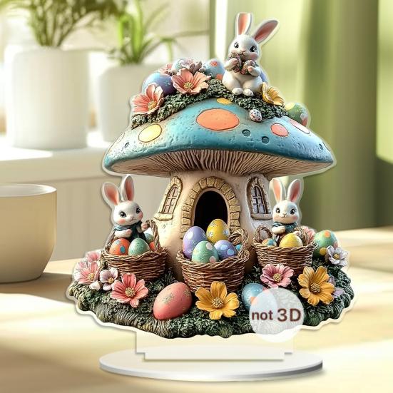 Easter Bunny Table Acrylic Desktop Ornament Spring Bunny Egg Sign 2D Flat Tabletop Centerpiece