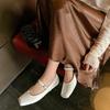 Cowhide Version French 25 New Retro Square Head Light Mouth Shoes One-word Buckle Mary Jane Flat Fairy Style Ballet Shoes