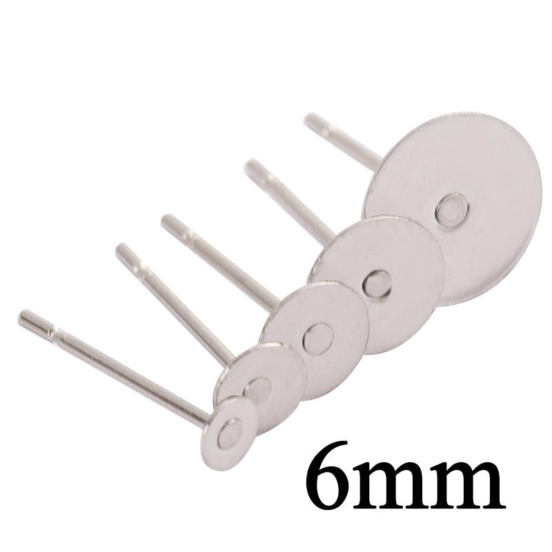 100pcs/lot Stainless Steel Blank Post Earring Studs Pins Steel Flat Round Tray Base for Earring Jewelry Findings Supplies DIY