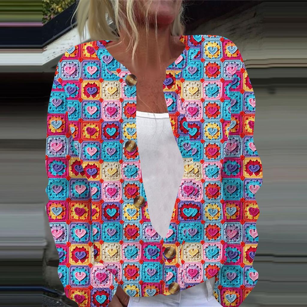 Женская повседневная мода с принтом, длинный рукав, кардиган, куртка на пуговицах