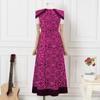 Women's Plus Size V Neck Cap Sleeves Floral Print Spliced Long Dress