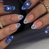 24 Pieces Bohemian Blue Love Totem Fake Nails Removable 24 Nail Art White French Wearing Nail
