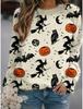 2025 Autumn and Winter Halloween Element Explosion 3D Digital Printing Women's Crew Neck Sweater