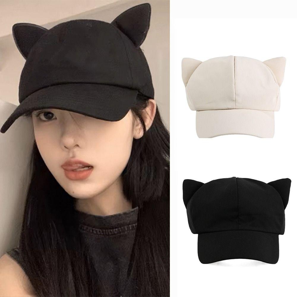 Casual Y2k Cat Ear Hat Solid Color Peaked Cap Cute Women's Baseball Hat Girl