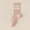 Pure Cotton Socks for Women In Autumn and Winter, Mid-calf Sweat-absorbing and Odor-proof Double-bar Striped Sports Long Calf Cotton Socks