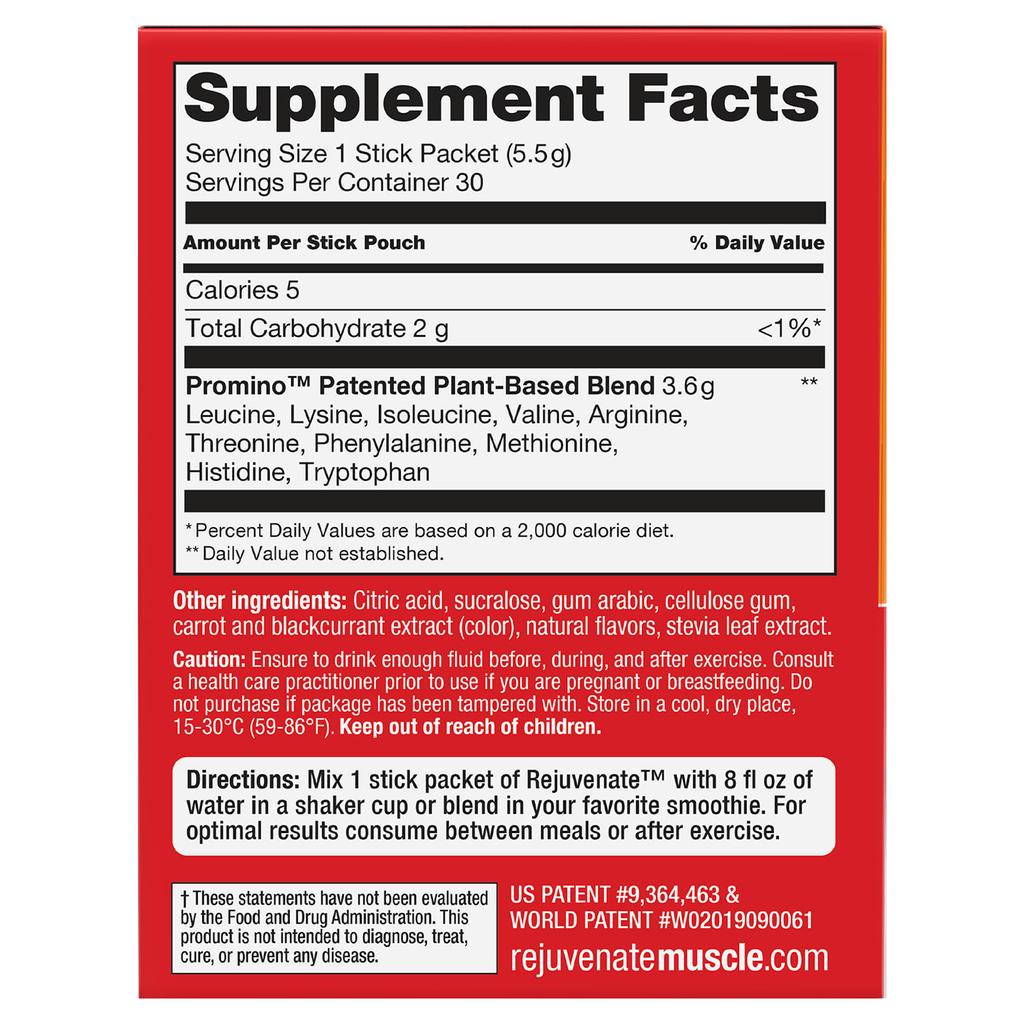 Rejuvenate Rejuvenate Muscle Activator™, Drink Mix, Raspberry Burst, 30 Stick Packs, 5.5 G (0.19 Oz) Each.