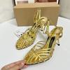 Fashion Women's Gold Roman Gladiator Sandals High Heels Stiletto Open Toe Ankle Strap Sexy Luxury Wedding Party Evening Dress Shoes