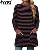 Женская мода повседневная весна-осень полосатый принт длинный рукав О-образный вырез блузки и рубашки