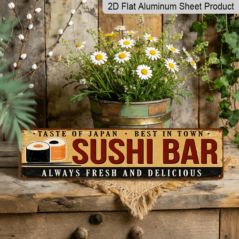 Vintage 2D Flat Sign - Decoration for Sushi Bar "Taste of Japan" & Always Fresh and Delicious - Durable Aluminum Plaque for Japanese Cuisine