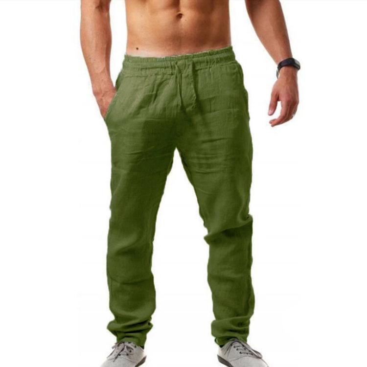 Men's Solid Color Drawstring Hip Hop Cotton Linen Casual Pants (Summer 2025)