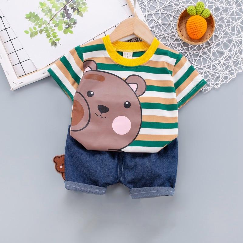 Короткий костюм для маленьких мальчиков, новые летние шорты с мультяшным принтом для мальчиков, детский летний костюм из двух предметов