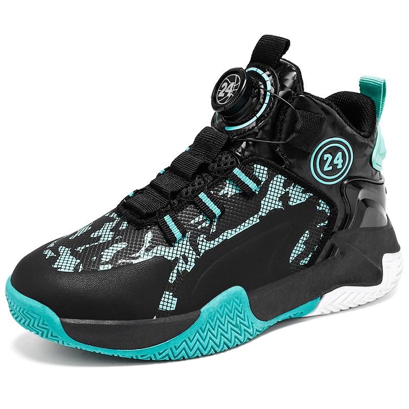 Новые баскетбольные кроссовки для мальчиков детская обувь кожаные боевые профессиональные кроссовки для бега вращающиеся кнопки нескользящая спортивная обувь