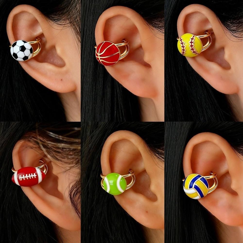 Colourful Adjustable Finger Ring Copper Sports Balls Shaped Open Rings Football Ear Clips Holiday