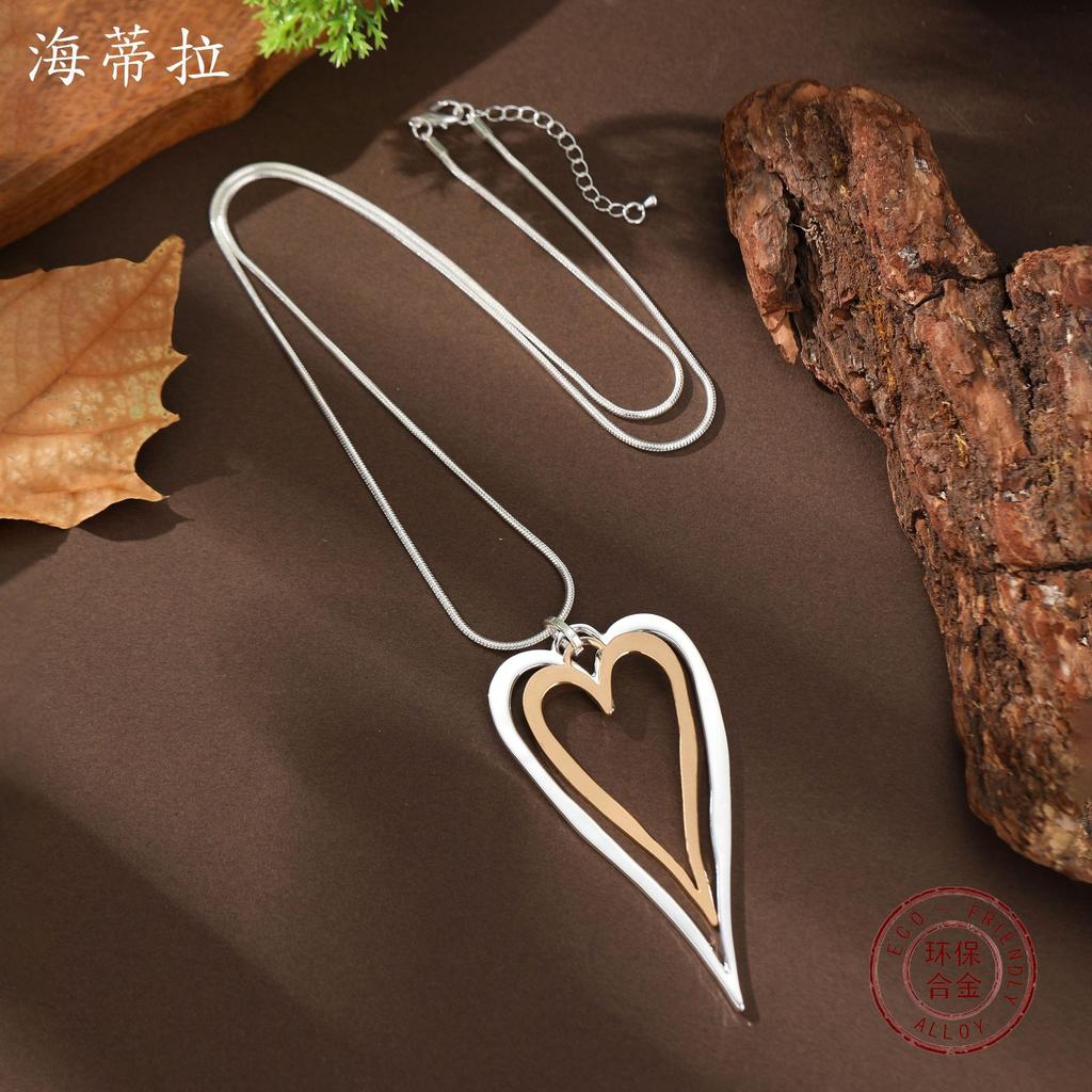 Новая ручная работа, матовый полый двухслойный кулон-сердце, женское преувеличенное универсальное гладкое ожерелье-подвеска