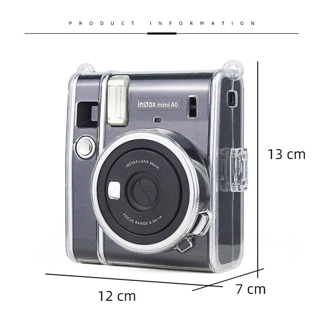 Darkhorse Transparent Case for Fujifilm Instax Mini 40 Instant Camera, Hard PVC Cover with Shoulder Strap, Black