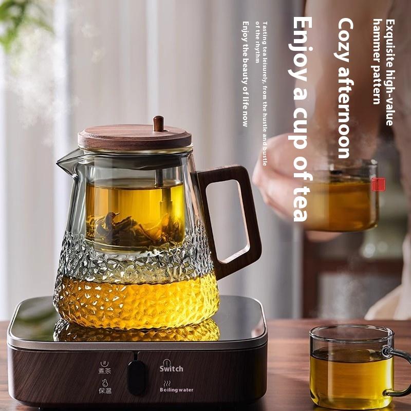 GIANXI 590ML Magnetic Lid Wooden Handle Teapot For Tea Transparent Tea Infuser Teapot Separation Filter Puer Tea Brewing Kettle