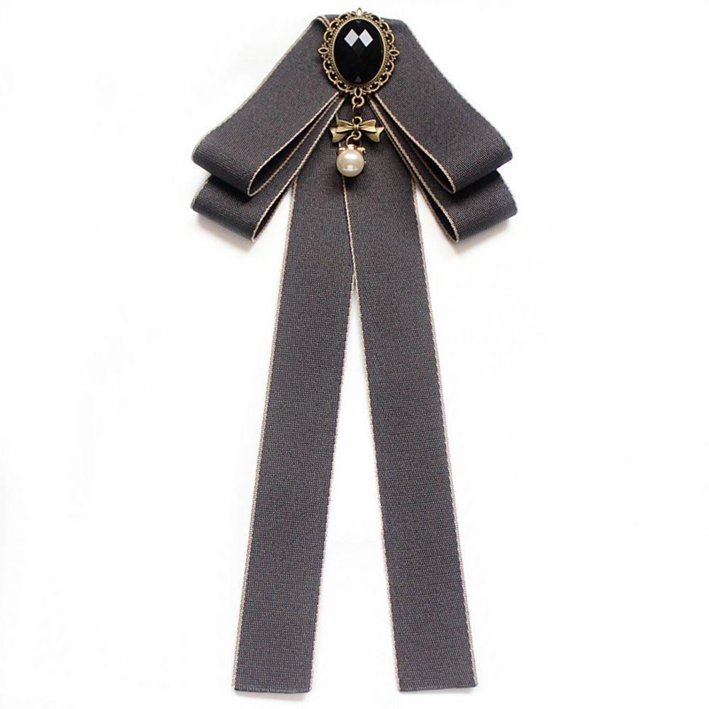 Girls Gorgeous Costume Pearl Tassel Ribbon Bow Tie Collar Pin Cravat Brooch