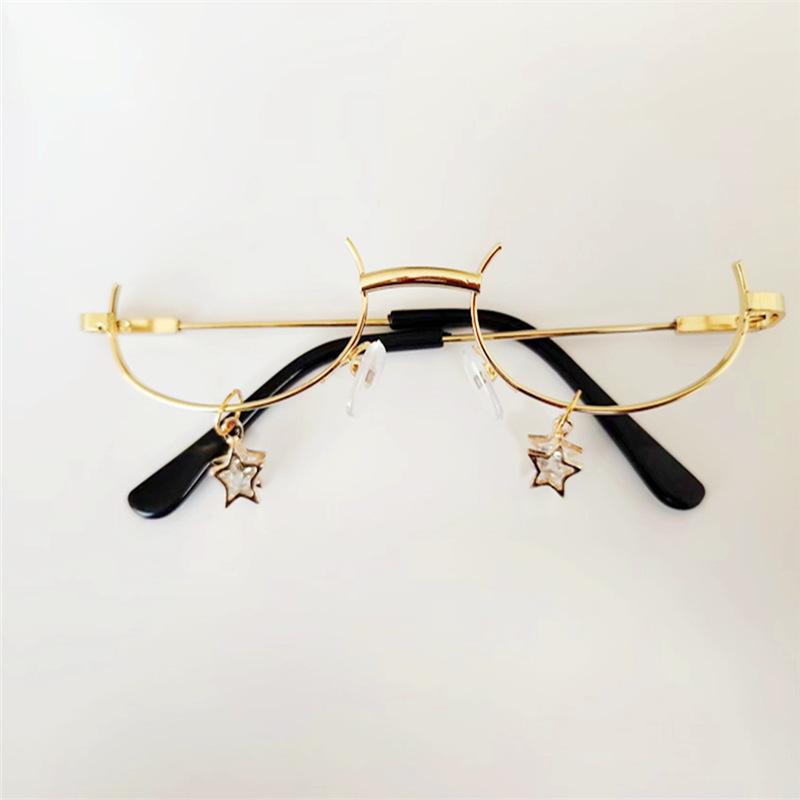 Two-Dimensional Element Lensless Metal Half-Frame Glasses Female Pure Desire Wind Japanese Soft Girl Cos Glasses With Chain