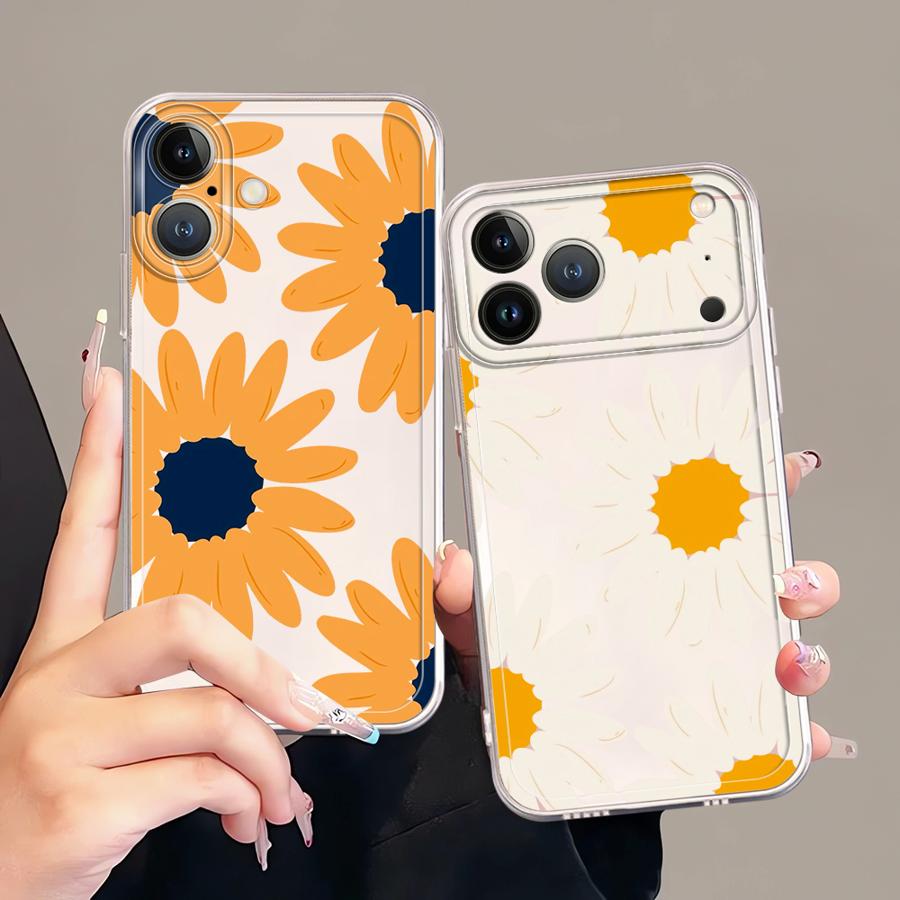 Чехол для iPhone 17 Pro Max XR 12 Mini 16 Air XS Max 7 8 13 Pro 14 Plus 15 11 Мягкий чехол для телефона Минималистичный Подсолнух