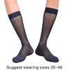 Mens Nylon Sheer Thin Suit Socks Business Dress Socks Blue Striped See Through Formal Dress Over the Calf Stockings