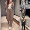 Women's Casual Sportswear Set Loose V-Neck Cardigan and Wide Leg Pants In Khaki Olive Green Black